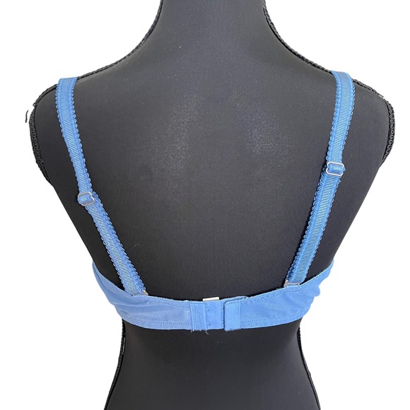 Soma Lamour Lace Plunge Bra 36C Blue White Floral Lace Mesh Underwire Embroidery - Picture 3 of 7